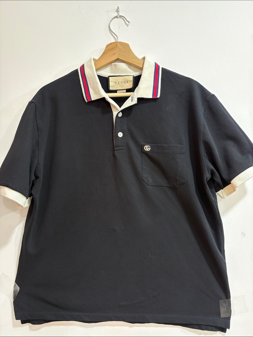 Gucci Black Polo with White Collar and Red & Blue Trim